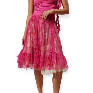 Kimchi Blue Maeve Sheer Lace Midi Skirt with Tiered Ruffles Sz XS